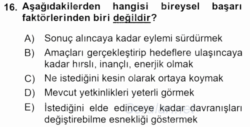 Yönetici Asistanlığı 2017 - 2018 Dönem Sonu Sınavı 16.Soru