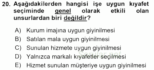 Yönetici Asistanlığı 2017 - 2018 Dönem Sonu Sınavı 20.Soru