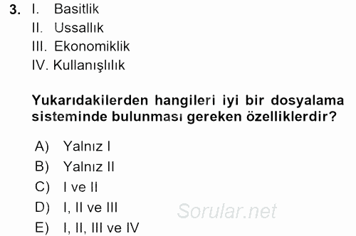 Yönetici Asistanlığı 2017 - 2018 Dönem Sonu Sınavı 3.Soru