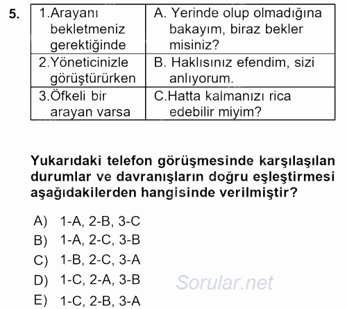 Yönetici Asistanlığı 2017 - 2018 Dönem Sonu Sınavı 5.Soru
