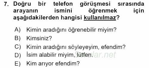 Yönetici Asistanlığı 2017 - 2018 Dönem Sonu Sınavı 7.Soru