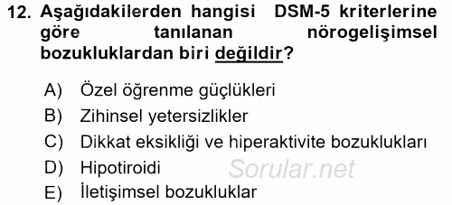 Çocuk Gelişimde Normal Ve Atipik Gelişim 2017 - 2018 3 Ders Sınavı 12.Soru