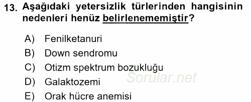 Çocuk Gelişimde Normal Ve Atipik Gelişim 2017 - 2018 3 Ders Sınavı 13.Soru