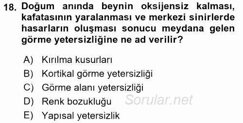 Çocuk Gelişimde Normal Ve Atipik Gelişim 2017 - 2018 3 Ders Sınavı 18.Soru