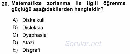Çocuk Gelişimde Normal Ve Atipik Gelişim 2017 - 2018 3 Ders Sınavı 20.Soru