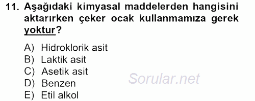 Veteriner Laboratuvar Teknikleri ve Prensipleri 2012 - 2013 Ara Sınavı 11.Soru