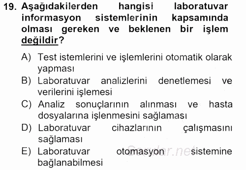 Veteriner Laboratuvar Teknikleri ve Prensipleri 2012 - 2013 Ara Sınavı 19.Soru