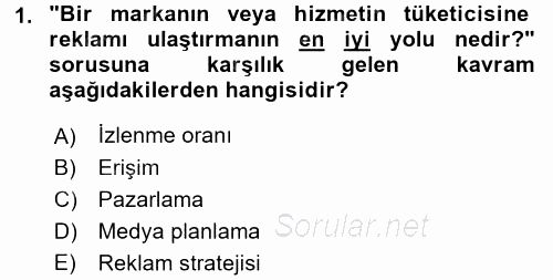 Medya Planlama 2016 - 2017 Ara Sınavı 1.Soru