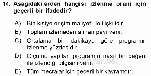 Medya Planlama 2016 - 2017 Ara Sınavı 14.Soru