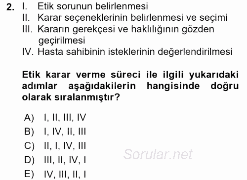 Veteriner Hizmetleri Mevzuatı ve Etik 2017 - 2018 Dönem Sonu Sınavı 2.Soru
