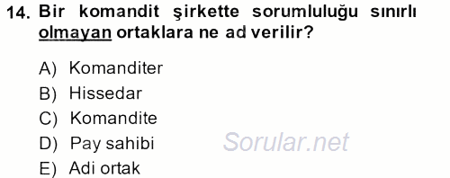 Şirketler Muhasebesi 2013 - 2014 Ara Sınavı 14.Soru