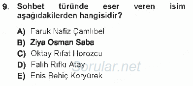 Cumhuriyet Dönemi Türk Nesri 2012 - 2013 Tek Ders Sınavı 9.Soru