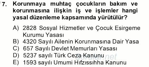 Sosyal Hizmet Kuruluşları 2014 - 2015 Dönem Sonu Sınavı 7.Soru