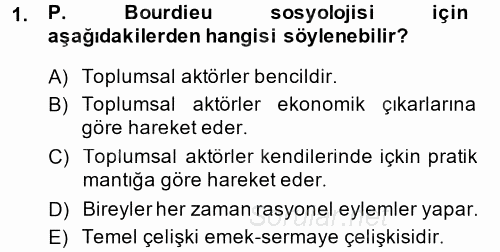 Sosyolojide Yakın Dönem Gelişmeler 2014 - 2015 Dönem Sonu Sınavı 1.Soru