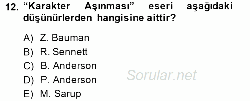 Sosyolojide Yakın Dönem Gelişmeler 2014 - 2015 Dönem Sonu Sınavı 12.Soru