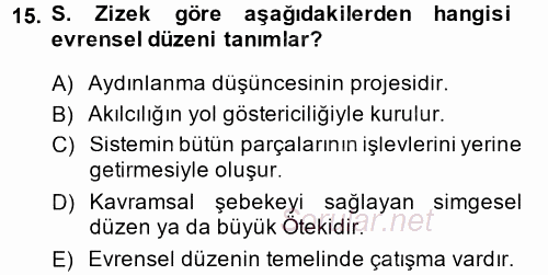 Sosyolojide Yakın Dönem Gelişmeler 2014 - 2015 Dönem Sonu Sınavı 15.Soru