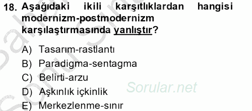 Sosyolojide Yakın Dönem Gelişmeler 2014 - 2015 Dönem Sonu Sınavı 18.Soru