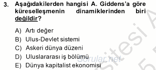 Sosyolojide Yakın Dönem Gelişmeler 2014 - 2015 Dönem Sonu Sınavı 3.Soru