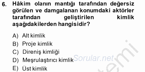 Sosyolojide Yakın Dönem Gelişmeler 2014 - 2015 Dönem Sonu Sınavı 6.Soru
