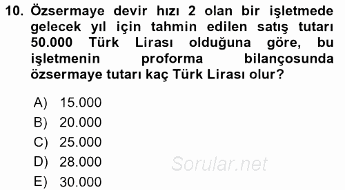 Finansal Yönetim 1 2015 - 2016 Dönem Sonu Sınavı 10.Soru