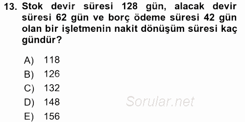 Finansal Yönetim 1 2015 - 2016 Dönem Sonu Sınavı 13.Soru