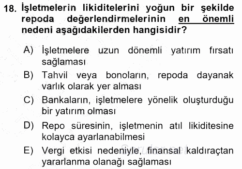 Finansal Yönetim 1 2015 - 2016 Dönem Sonu Sınavı 18.Soru