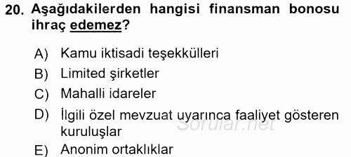 Finansal Yönetim 1 2015 - 2016 Dönem Sonu Sınavı 20.Soru