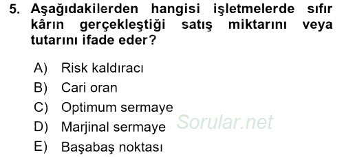 Finansal Yönetim 1 2015 - 2016 Dönem Sonu Sınavı 5.Soru