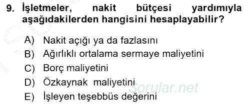 Finansal Yönetim 1 2015 - 2016 Dönem Sonu Sınavı 9.Soru