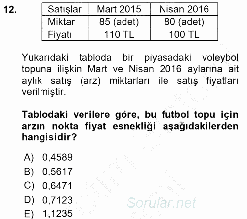 Spor Ekonomisi 2016 - 2017 Ara Sınavı 12.Soru