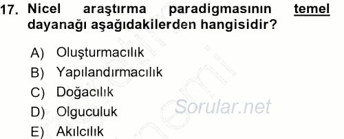 Sosyal Bilimlerde Araştırma Yöntemleri 2015 - 2016 Ara Sınavı 17.Soru