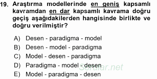 Sosyal Bilimlerde Araştırma Yöntemleri 2015 - 2016 Ara Sınavı 19.Soru