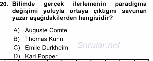 Sosyal Bilimlerde Araştırma Yöntemleri 2015 - 2016 Ara Sınavı 20.Soru