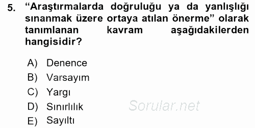 Sosyal Bilimlerde Araştırma Yöntemleri 2015 - 2016 Ara Sınavı 5.Soru