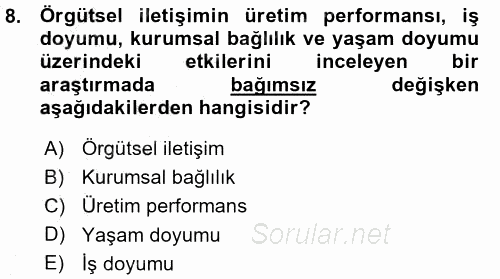 Sosyal Bilimlerde Araştırma Yöntemleri 2015 - 2016 Ara Sınavı 8.Soru