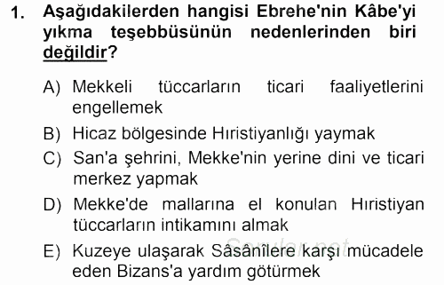 İslam Tarihi ve Medeniyeti 1 2012 - 2013 Dönem Sonu Sınavı 1.Soru