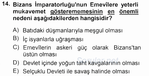 İslam Tarihi ve Medeniyeti 1 2012 - 2013 Dönem Sonu Sınavı 14.Soru