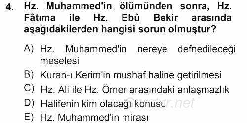 İslam Tarihi ve Medeniyeti 1 2012 - 2013 Dönem Sonu Sınavı 4.Soru