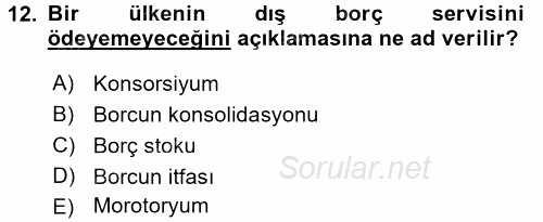 Devlet Borçları 2015 - 2016 Tek Ders Sınavı 12.Soru