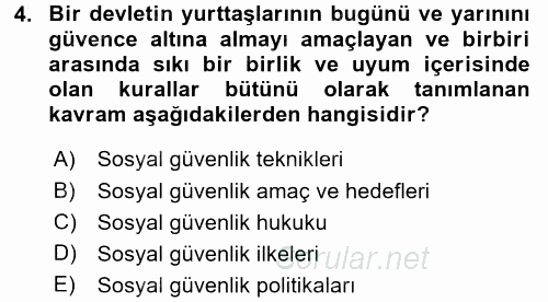 Hayat Sigortaları Ve Bireysel Emeklilik Sistemi 2017 - 2018 3 Ders Sınavı 4.Soru