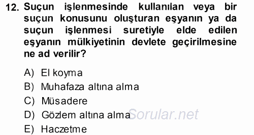 Ceza Hukukuna Giriş 2014 - 2015 Tek Ders Sınavı 12.Soru