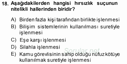 Ceza Hukukuna Giriş 2014 - 2015 Tek Ders Sınavı 18.Soru