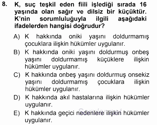 Ceza Hukukuna Giriş 2014 - 2015 Tek Ders Sınavı 8.Soru