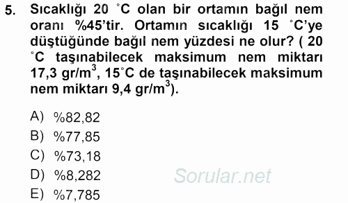 Tarımsal Meteoroloji 2012 - 2013 Dönem Sonu Sınavı 5.Soru