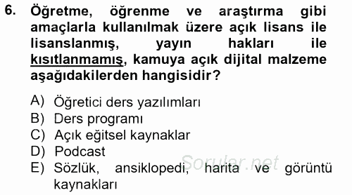 Temel Bilgi Teknolojileri 2 2013 - 2014 Tek Ders Sınavı 6.Soru