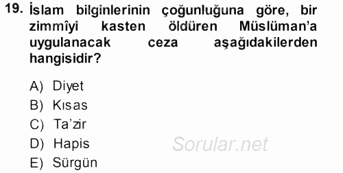 Günümüz Fıkıh Problemleri 2013 - 2014 Dönem Sonu Sınavı 19.Soru