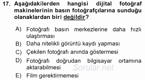 Basın Fotoğrafçılığı 2015 - 2016 Ara Sınavı 17.Soru