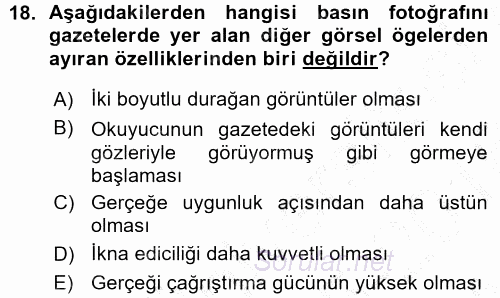 Basın Fotoğrafçılığı 2015 - 2016 Ara Sınavı 18.Soru
