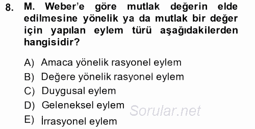 Toplumsal Değişme Kuramları 2014 - 2015 Ara Sınavı 8.Soru