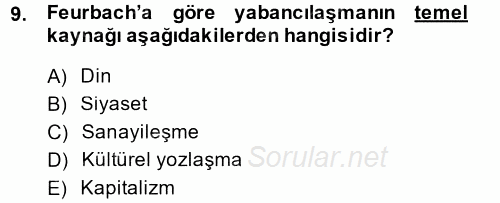 Toplumsal Değişme Kuramları 2014 - 2015 Ara Sınavı 9.Soru